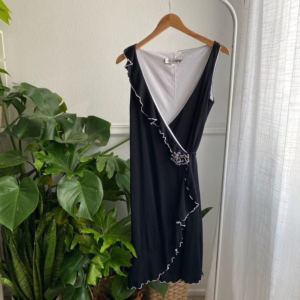 Vintage y2K Necessary Object’s Black Ruffle Black White Midi Dress